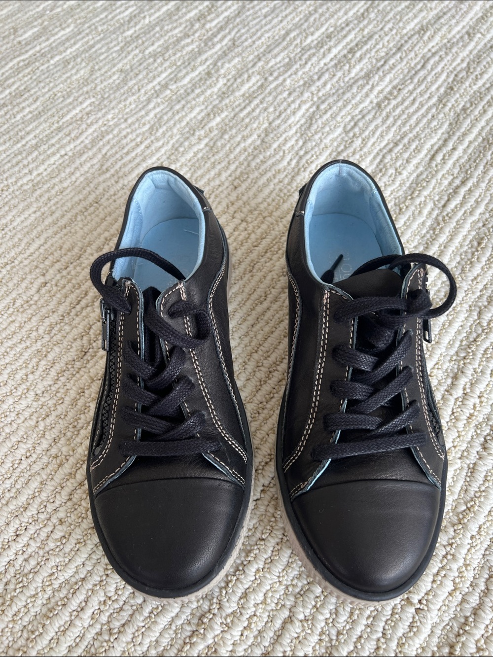 Women's Black Lace-Up Sneakers with Contrast Stitching